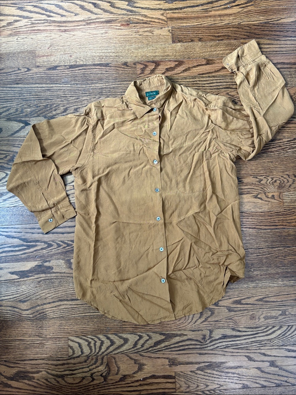 J.Crew Tan Silk Button Up | Small